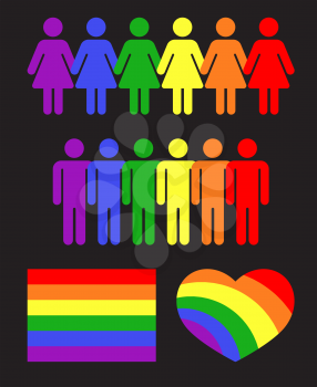 Vector rainbow gay LGBT rights icons and symbols black. Tolerance and rights to love illustration