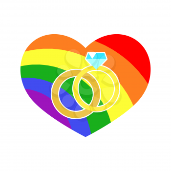 Vector gay LGBT wedding rings rainbow heart. Homosexual marriage and relationship illustration
