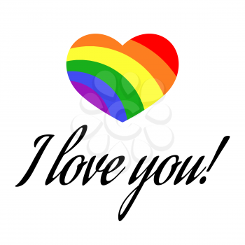 Vector gay LGBT rainbow love Valentine greeting card. Love gay concept illustration
