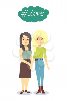 Happy gay LGBT women pair in love. Couple girl young illustration