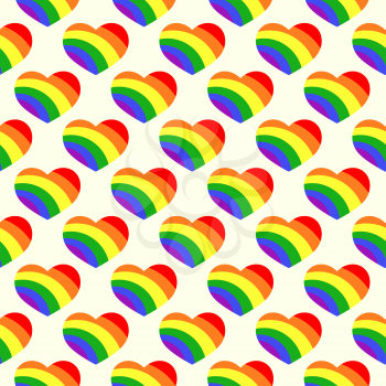 Gay LGBT seamless pattern with rainbow hearts isolated on white background. Vector illustration