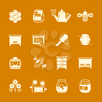 Honey apiary vector icons set. Illustration of natural honey and hive of bee insect