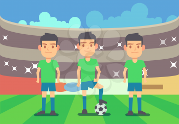 Football, soccer players vector illustration. Football team on championship arena