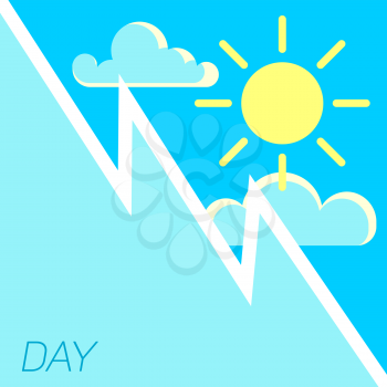 Vector blue sky and sun day concept. Illustration of sun and cloud