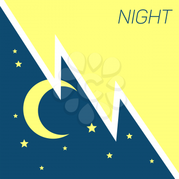 Vector crescent moon and stars night concept. Illustration of dark night with star
