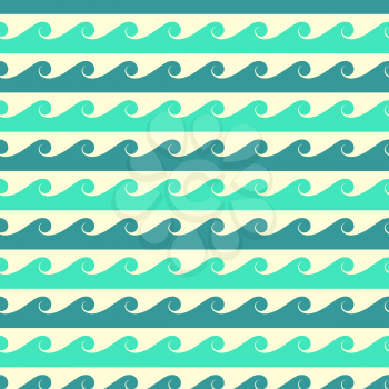 Blue and green vector waves seamless pattern. Background line water ocean or sea illustration