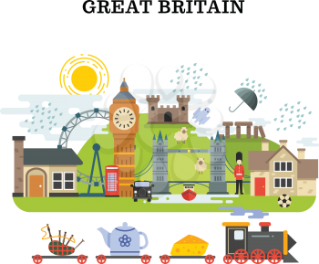 Great britain and london vector traveling concept. Banner tourism in england, poster with landmark london and england illustration