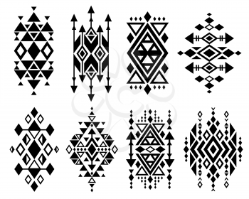 Vintage mexican aztec tribal traditional vector logo design, navajo prints set. Decoration traditional aztec design, ilustration of geometric aztec tribal tattoo