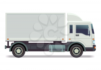 Small truck, van isolated on white vector illustration. Truck car with container, truck van for transportation