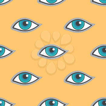 Blue eyes patch vector seamless pattern. Fashion human eyes illustration