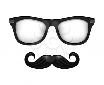 Realistic vector glasses and mustache in black white. Hipster elements illustration