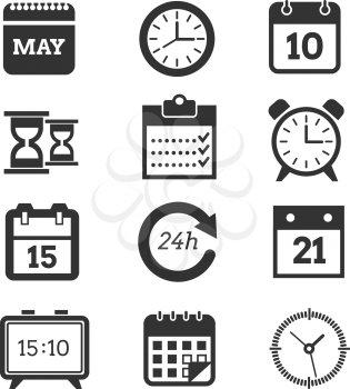Time and schedule vector icons. Set of clocks and calendars, illustration of pictogram calendar and clock for business