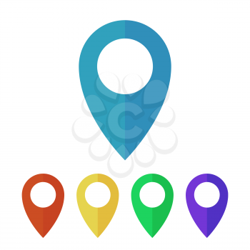 Map pins, pointers flat icons. Sign for location map, web button or marker for navigation gps, vector illustration