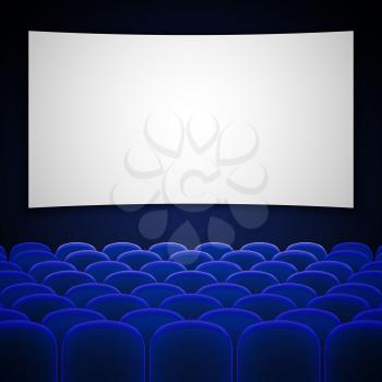 Cinema movie theatre interior vector. Interior for cinema with blue chair, illustration empty cinema hall