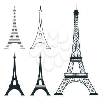 Different eiffel tower vector landmark set. French architecture monument, famous romantic place illustration