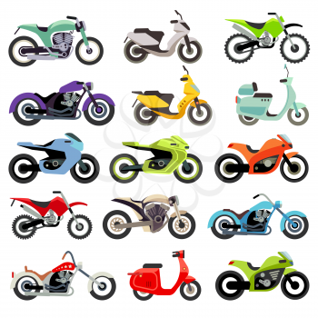 Classic motorcycle motorbike flat vector icons. Set of speed motorcycle, illustration set of motobike for transportation