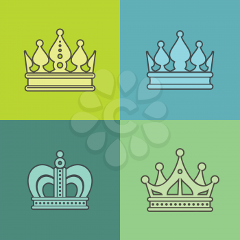 Light crown icons on color background. Design crown isolated, vector illustration