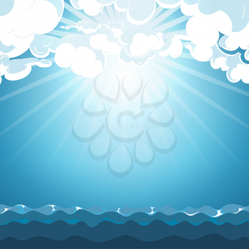 Blue sky over the sea background. Beauty cloud and light day, vector illustration