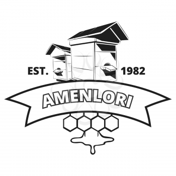 Retro beekeeper, honey vector label, badge, emblem, logo in black. Isolated sign or symbol for farm illustration