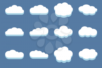 Set of clouds in the blue sky. White cloud design and cloudscape vector illustration