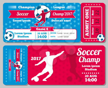 Soccer, football sports vector ticket card, retro design. Vintage card for admit to football. Vector illustration