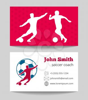 Soccer club business card both sides template in red and white. Vector illustration