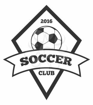 Vector soccer logo template, emblem in black isolated over white. Ball on sport logo illustration