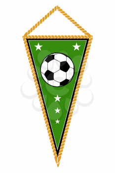 Green soccer pennant isolated white. Football flag banner, vector illustration