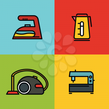 Household appliances color icons on color background. Vector illustration