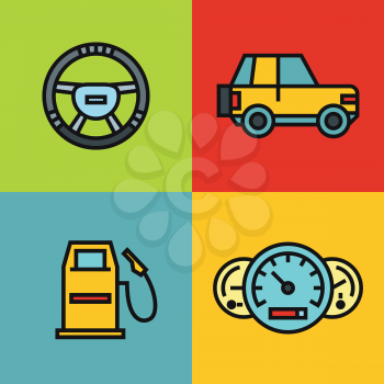 Road tourist color icons in line style with black stroke on color background. Vector illustration