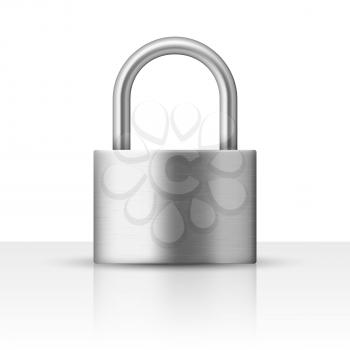 Vector realistic closed padlock. Steel lock for protection privacy illustration
