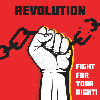 Vector freedom, revolution protest concept background with raised fist. Aggressive revolution and chain breaking, illustration of banner protest and revolution