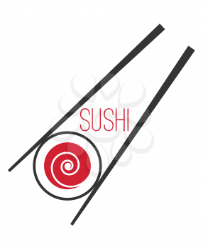 Japanese sushi bar food logo template. Traditional asia restaurant, vector illustration
