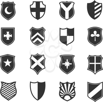 Protection shield vector icons. Medieval emblems set with heraldry illustration
