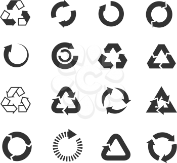 Recycle icons vector set. Triangle and round emblems for conservation and saving illustration