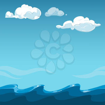 Blue sky over the sea background. Ocean outdoor and cloud, vector illustration