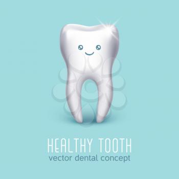 Vector dental medical poster with 3d human tooth. Dental health concept. Stomatology icon banner illustration