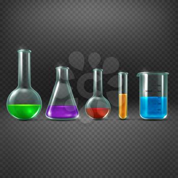 Chemical laboratory with chemicals in test tube equipments vector illustration. Beaker with color sample substance
