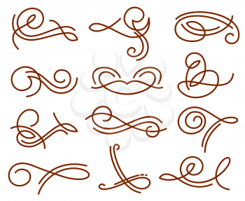 Flourish swirls, vintage calligraphy vector elements. Swirl flourish tattoo henna, abstract swirl line illustration