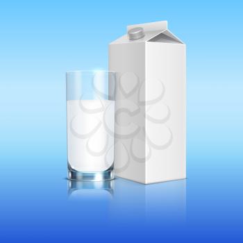 Milk pack and glass of milk beverage vector template. Packaging beverage illustration