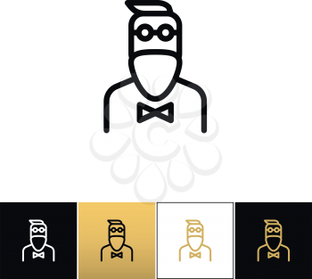 Hipster man fashion vector icon. Hipster man fashion program on black, white and gold background
