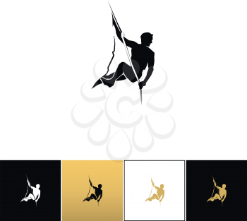 Rock climber logo or mountain climbing adventure silhouette vector icon. Rock climber logo or mountain climbing adventure silhouette program on black, white and gold background
