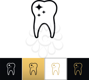 Tooth care and dental cleaning vector icon. Tooth care and dental cleaning program on black, white and gold background