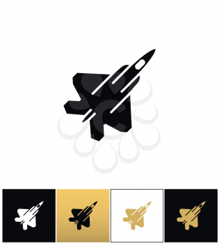 Air force navy icon airforce vector military plane or fighter jet vector icon. Air force navy icon airforce vector military plane or fighter jet pictograph on black, white and gold background