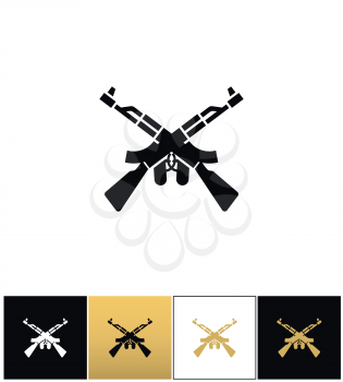Crossed machine guns like kalashnikov ak47 vector icon. Crossed machine guns like kalashnikov ak47 pictograph on black, white and gold background
