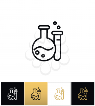 Flask and beaker equipment lab vector icon. Flask and beaker equipment lab pictograph on black, white and gold background