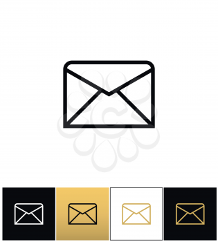 Envelope, business letter or email line vector icon. Envelope, business letter or email line pictograph on black, white and gold backgrounds