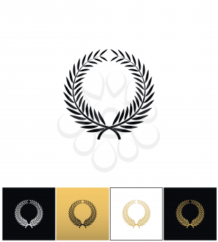 Greek prize wreath with laurel leaves vector icon. Greek leaves laurel prize wreath pictograph on black, white and gold backgrounds