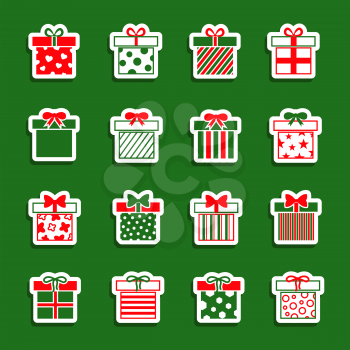 Christmas gift boxes vector icons set. Colllection of xmas gifts illustration
