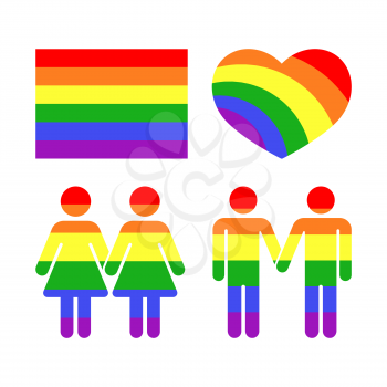 Vector rainbow gay LGBT rights icons and symbols. Homosexual love and flag illustration